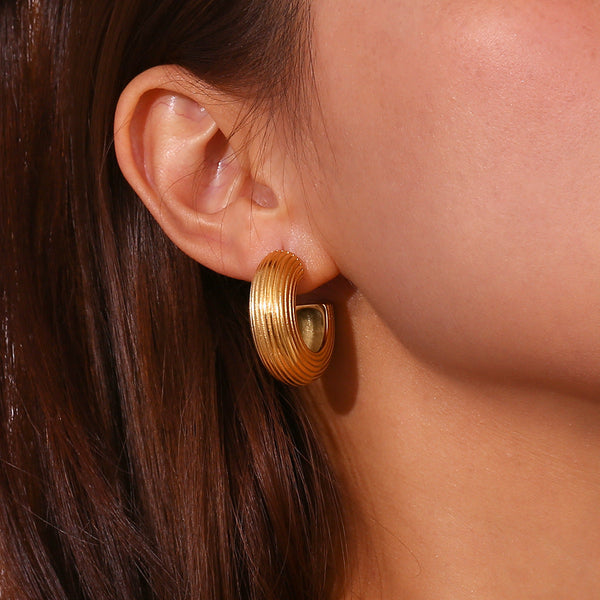 Earrings European And American Fashion Retro C Shaped Brushed Gold Finish