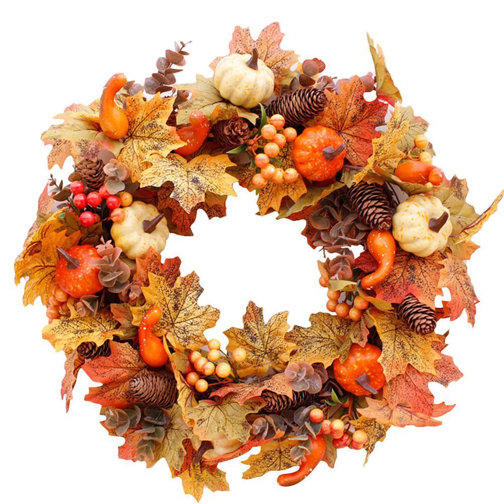 Seasonal Decorations Halloween Artificial Maple Leaf Pumpkin Decoration Thanksgiving Autumn Wreath