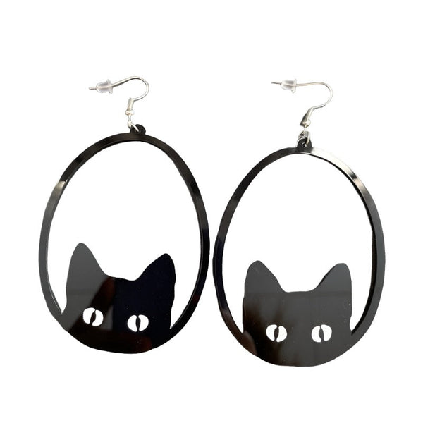 Earrings Acrylic Dangle Round Asymmetric Black Animals Drop Jewellery