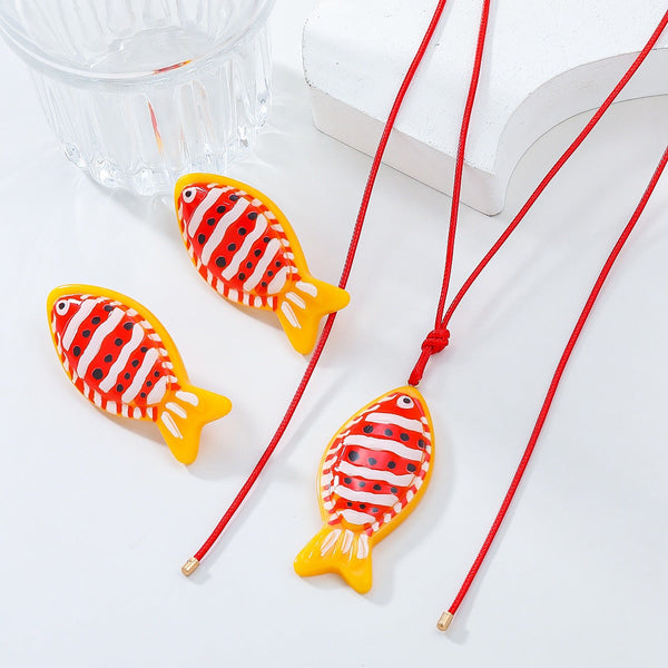 Earrings Tropical Fish Necklace Set Combination Women's Joker Pendant Accessories