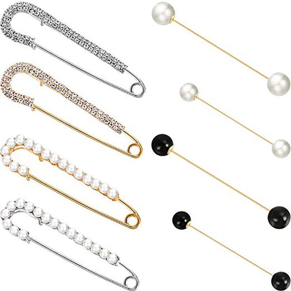 Brooches One Line Set Brooch Double Headed Pearl Zircon Anti Glare Large Safety Pin