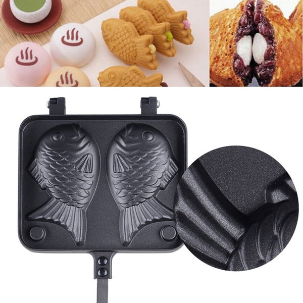 Non Stick Taiyaki Fish Shaped Waffle Frying Pan Maker Home Food Cooking Baking Mold