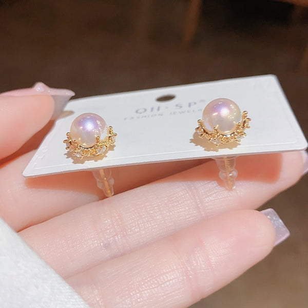 Earrings Small And Exquisite Retro Macbeth Pearl Zircon Made From Copper