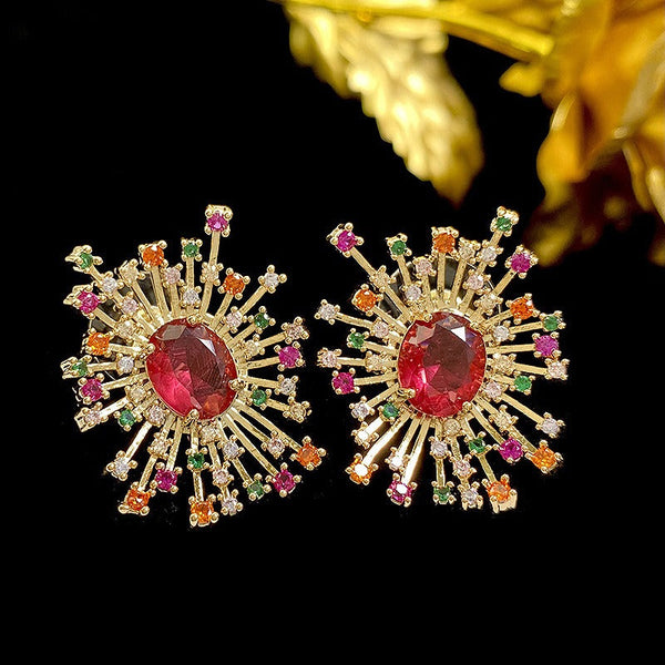 Earrings Fireworks Sparkling Hollow Zircon Copper For Various Occasions