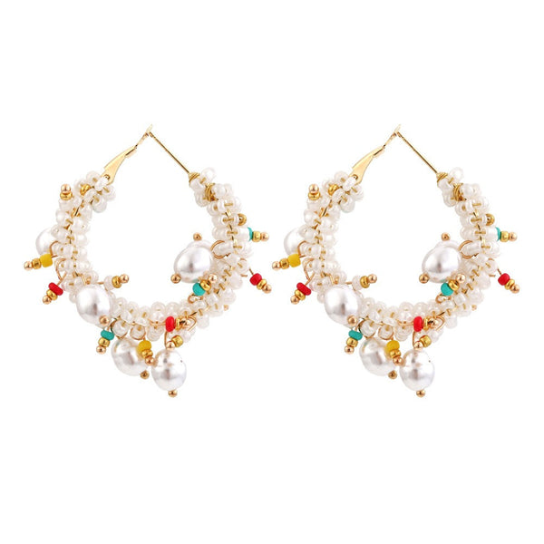 Earrings Bohemian Crystal Pearl Beaded Women Fashion Hoop Jewelry Accessories