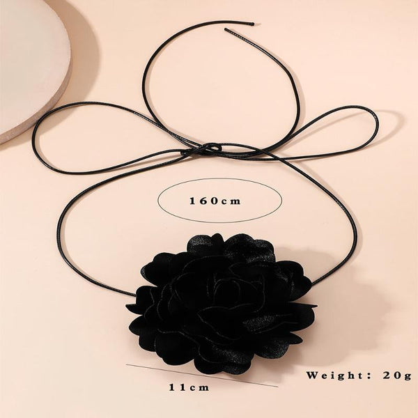 Necklaces & Pendants Retro Black Satin Peony Flower Neck Strap Necklace For Evening Fashion Wear