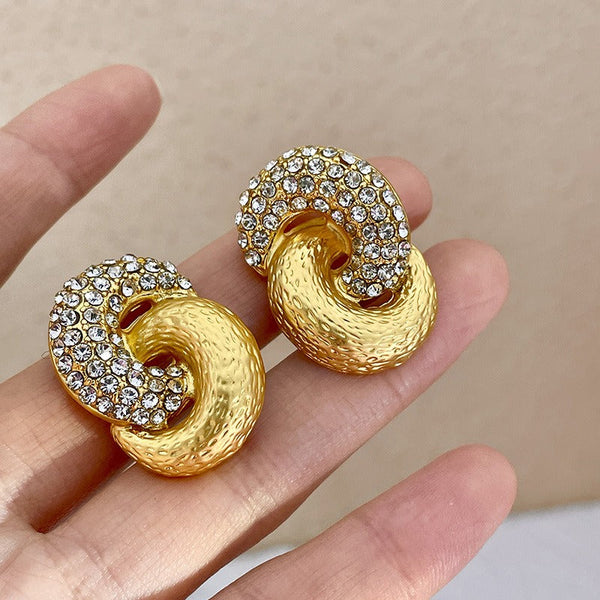 Earrings Sparkling Diamond Gold Entangled Knot Jewelry New Fashion Accessories