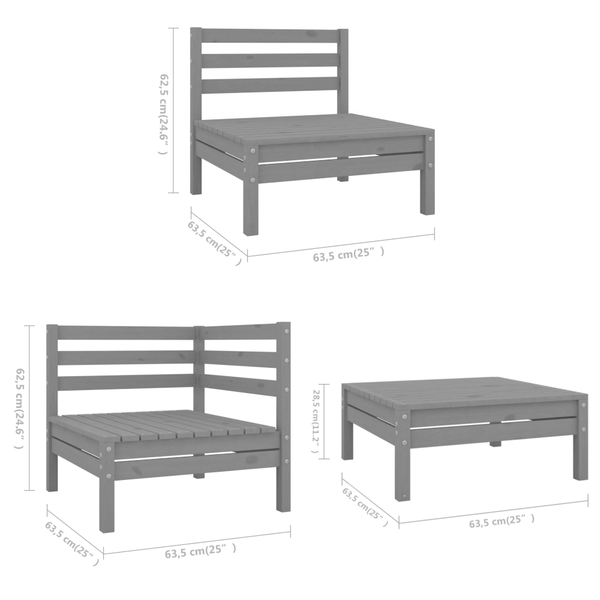 Patio Furniture Sets 5 Piece Garden Lounge Set Solid Pinewood Grey