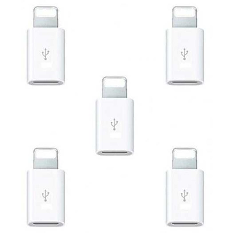 5Pcs Micro Usb To 8 Pin Adapter For Apple Iphone X / Plus 7 6 White