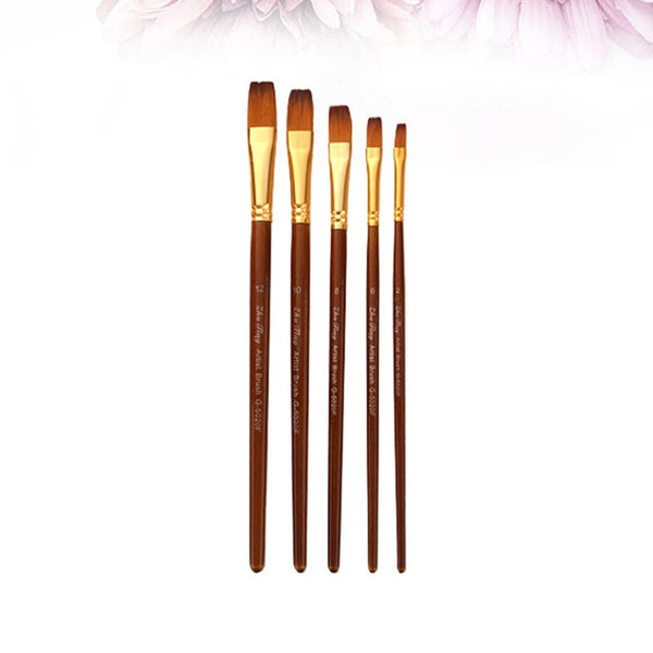 Artists Brushes 5Pcs Nylon Wool Paint Brushes Wood Handle Oil Painting Gouache Acrylic Flat Tip