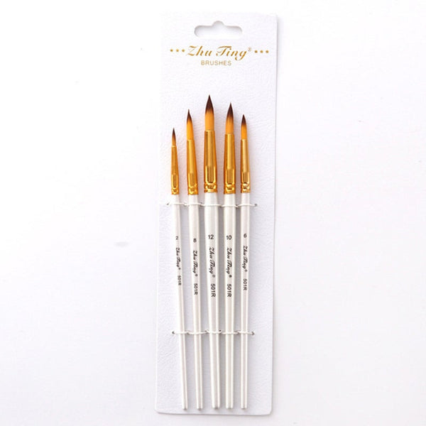 5Pcs/Pack Nylon Watercolor Gouache Acrylic Painting Brush Pointed Round Tip Pen