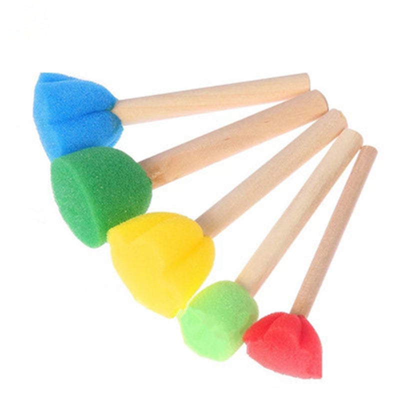 5Pcs/Set Diy Wooden Sponge Painting Brushes For Kids Drawing Tool Supplies