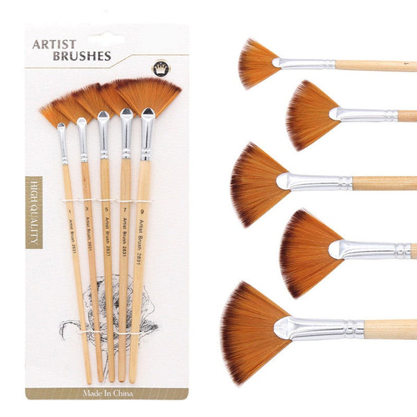 Artists Brushes 5Pcs/Set Fan Shaped Nylon Hair Gouache Watercolor Paint Brush Art Supplies