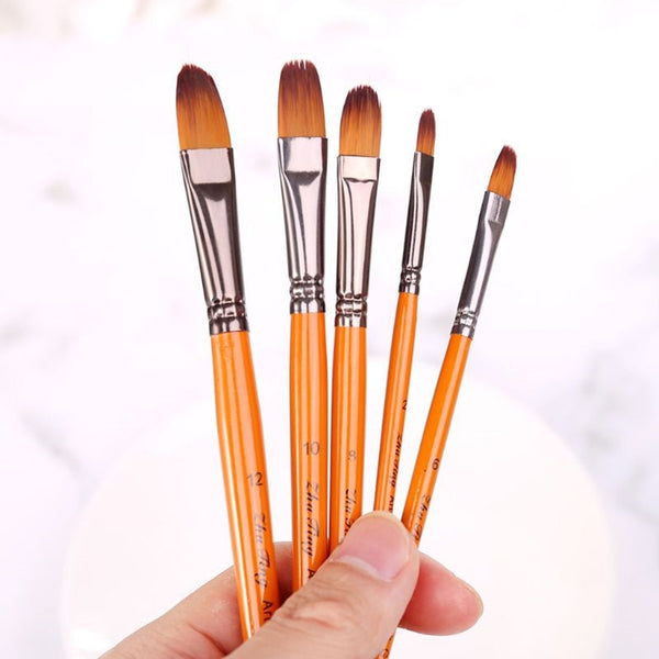 Artists Brushes 5Pcs/Set Filbert Paint Brushes Fine Nylon Hair Watercolor Gouache Paintbrushes