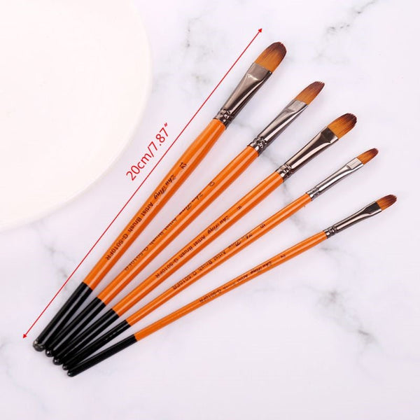 5Pcs/Set Filbert Paint Brushes Fine Nylon Hair Watercolor Gouache Paintbrushes