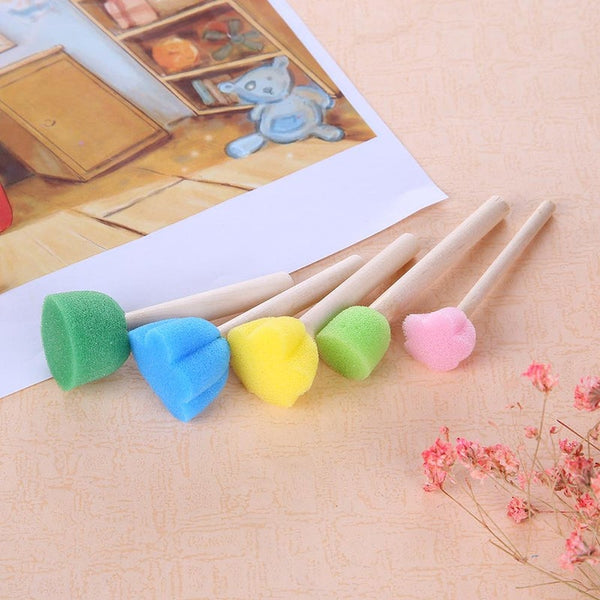 5Pcs/Set Sponge Painting Brushes Diy Wooden Handle Graffiti Drawing