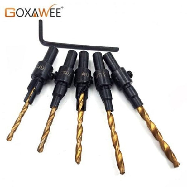 Countersinks 5Pcs Tapered Drill Countersink Bit Wood Pilot Hole Hex Shank Woodworking Countersunk Head Drilling