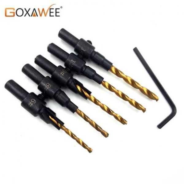 Countersinks 5Pcs Tapered Drill Countersink Bit Wood Pilot Hole Hex Shank Woodworking Countersunk Head Drilling