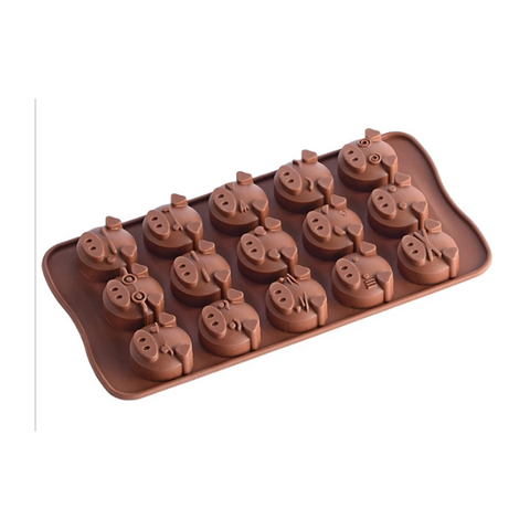 5Pcs 15-Grid Pig Shaped Mold Silicone Chocolate Pudding Pastry Ice Tray Mould