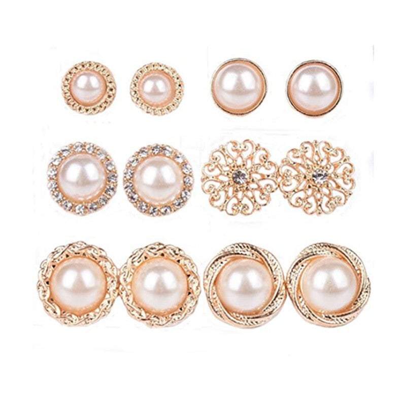 Earrings 6 Pairs Assorted Boho Sea Shell Flower Faux Pearl Stud