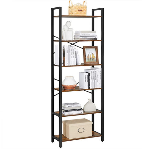6-Tier Storage Rack With Industrial Style Steel Frame Rustic Brown And Black, 186 Cm High