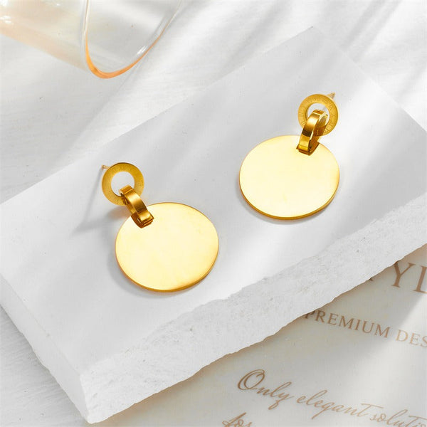 Earrings Geometric Circular Gold Plated Titanium Steel Women's For Everyday Wear