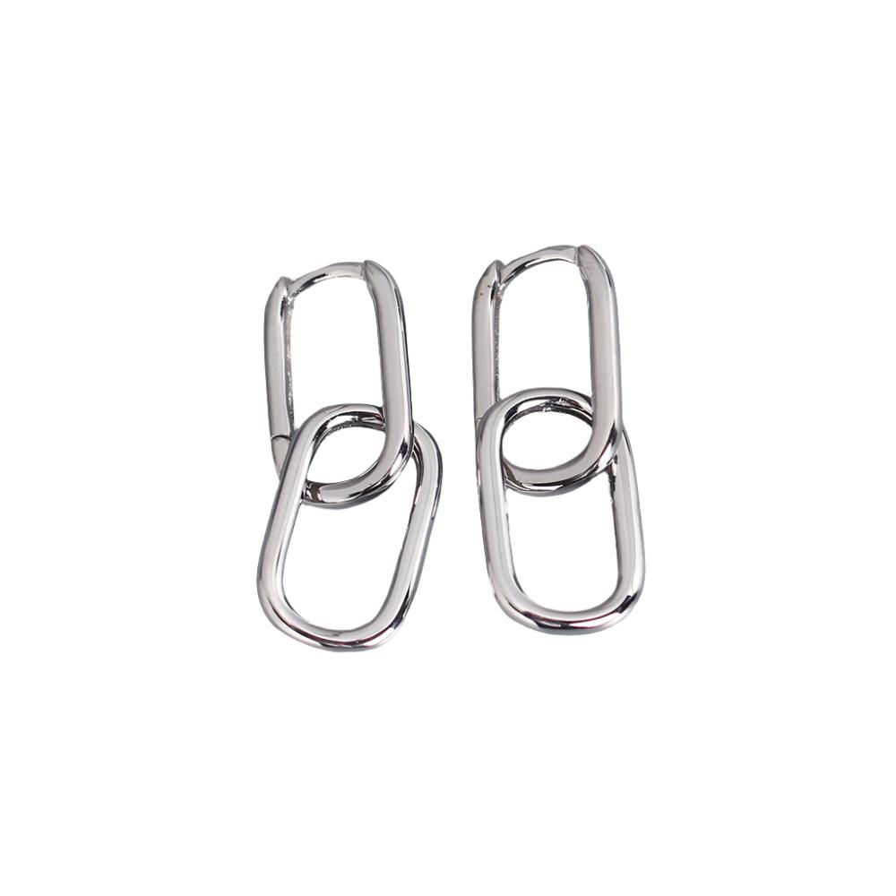 Earrings S925 Sterling Silver Geometric Square Paperclip Convertible Link Hoop