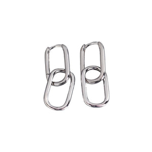 Earrings S925 Sterling Silver Geometric Square Paperclip Convertible Link Hoop