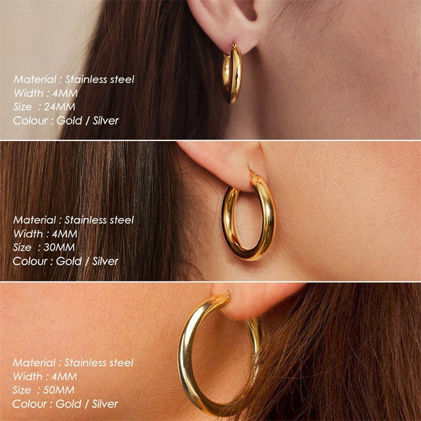 Earrings Broad Round Hoops In Gold Stainless Steel For Fashion Jewellery Collection