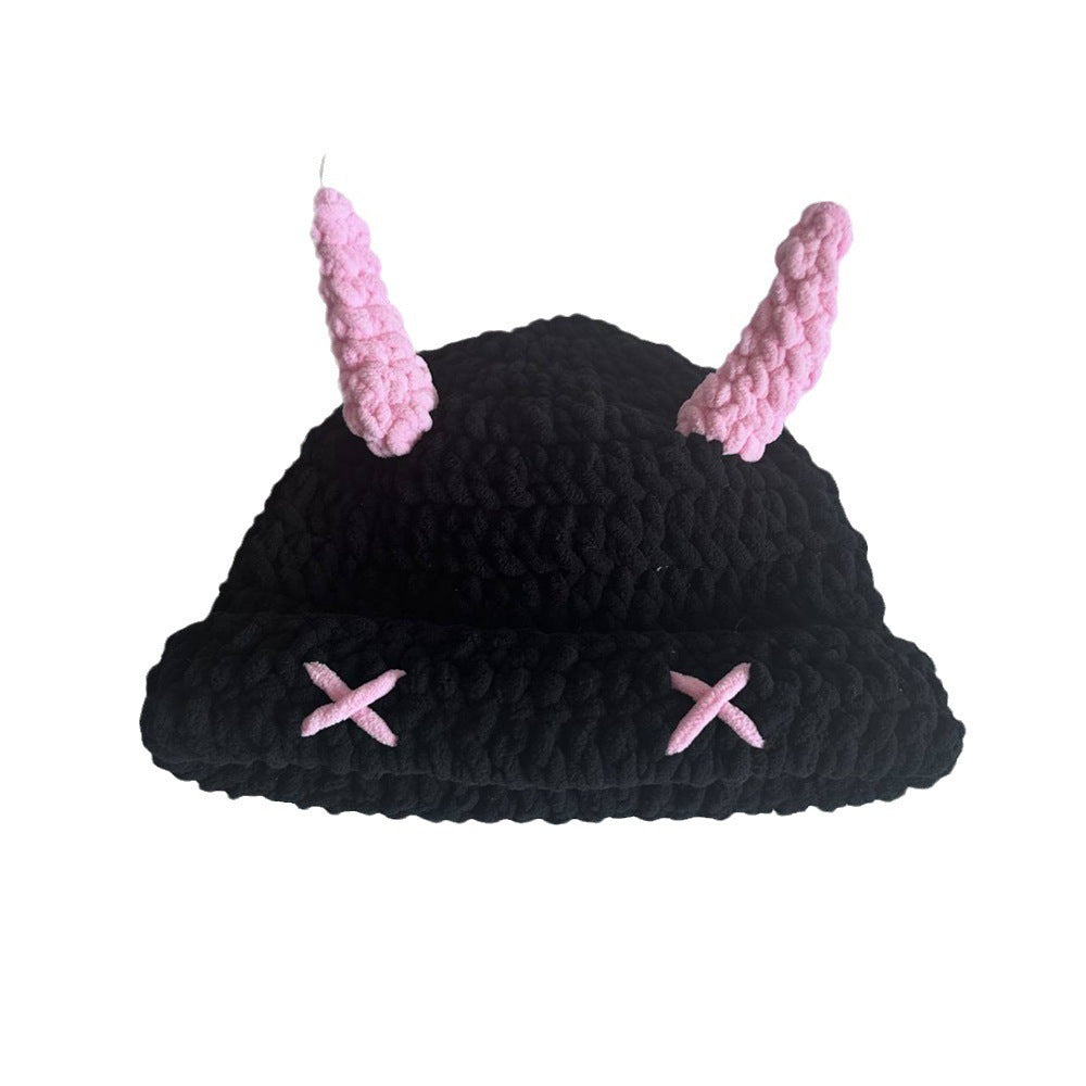 Hats Wool Hat With Cute Devil Mask Horns And Dome Crown For Warmth Style