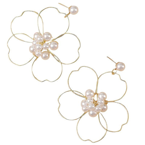 Earrings Pearl Woven Large Flower Hand Wrapped Jewelry For Women Trend