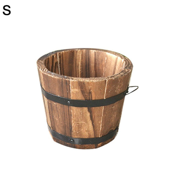 Baskets, Pots, Window Boxes Rustic Succulent Planter Wooden Barrel Empty Flower Pot Container Garden Decor