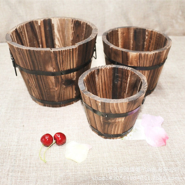 Baskets, Pots, Window Boxes Rustic Succulent Planter Wooden Barrel Empty Flower Pot Container Garden Decor