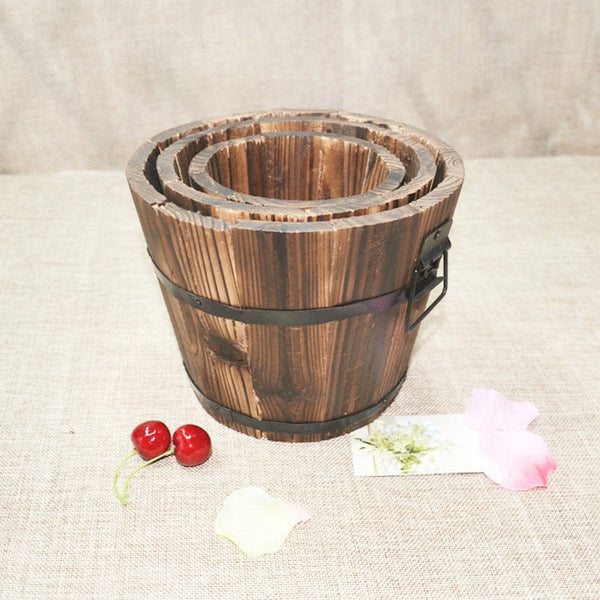 Baskets, Pots, Window Boxes Rustic Succulent Planter Wooden Barrel Empty Flower Pot Container Garden Decor