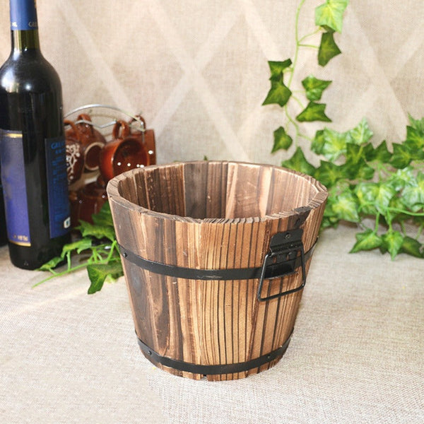 Baskets, Pots, Window Boxes Rustic Succulent Planter Wooden Barrel Empty Flower Pot Container Garden Decor