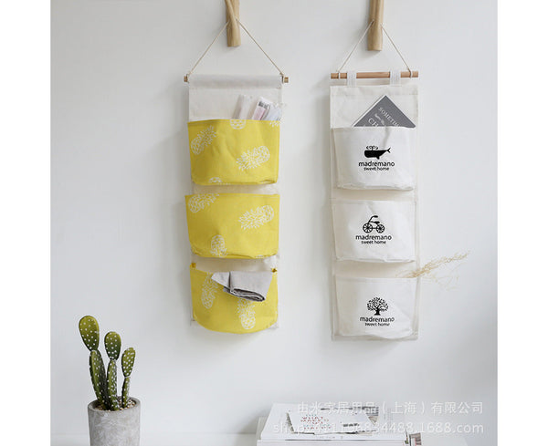 Hanging Closet Storage 3 Pocket Cactus Pineapple Door Wall Closet Hanging Storage Bag Pouch Organizer 13#