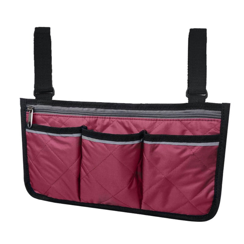 Storage Bags Wheelchair Multi Pocket Side Hanging Bag Storage Pouch With Reflective Strip Wine Red