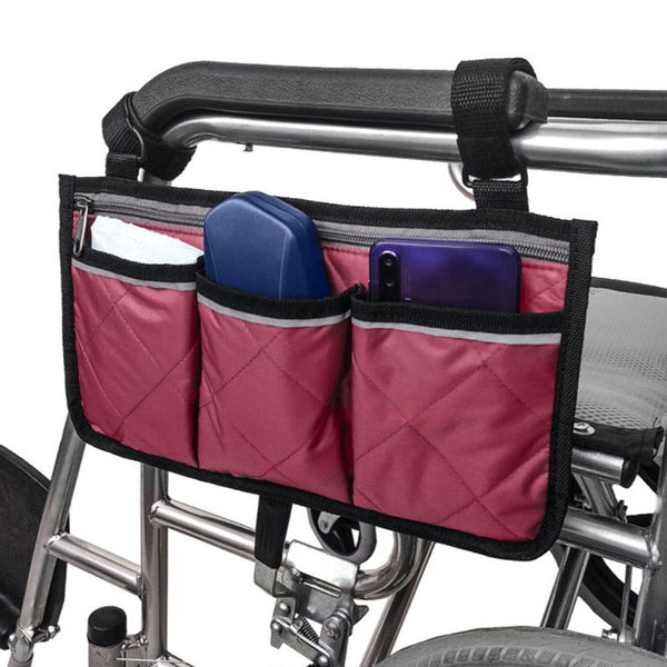 Storage Bags Wheelchair Multi Pocket Side Hanging Bag Storage Pouch With Reflective Strip Wine Red