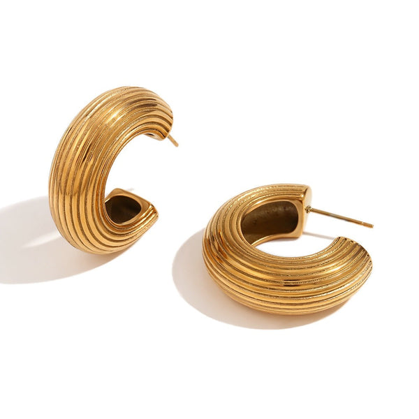 Earrings European And American Fashion Retro C Shaped Brushed Gold Finish