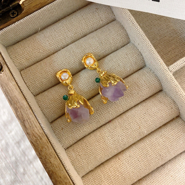 Earrings Amethyst Stone For Women Tulip