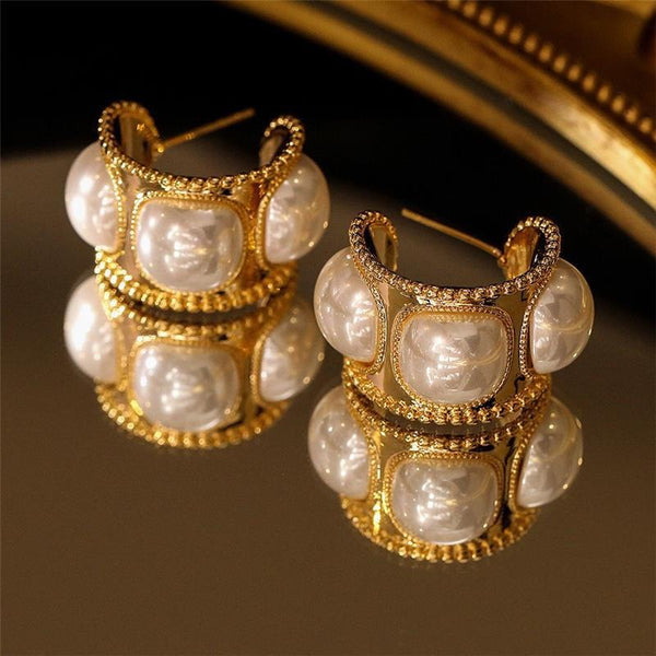 Earrings C Shaped Pearl Elegant Hoop Women Ladies Accessories