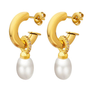 Earrings Imitation Pearl C Shaped Titanium Steel Non Fading Accessories