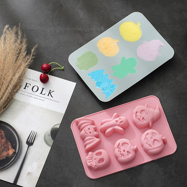 Muffin Pans & Baking Moulds 2Pc Halloween Pumpkin Skull Ghost Shape Silicone Moulds Baking Cake Soap Pink