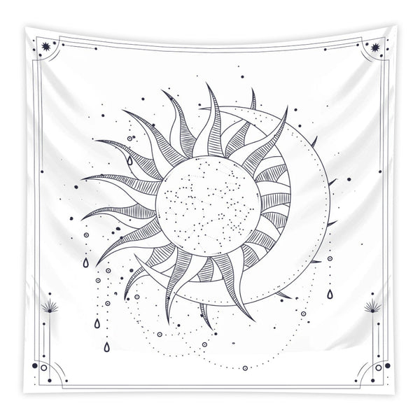 Tapestries Tapestry White Sun And Moon Dance 150X150cm Psychedelic Scene Art Bohemian Decor