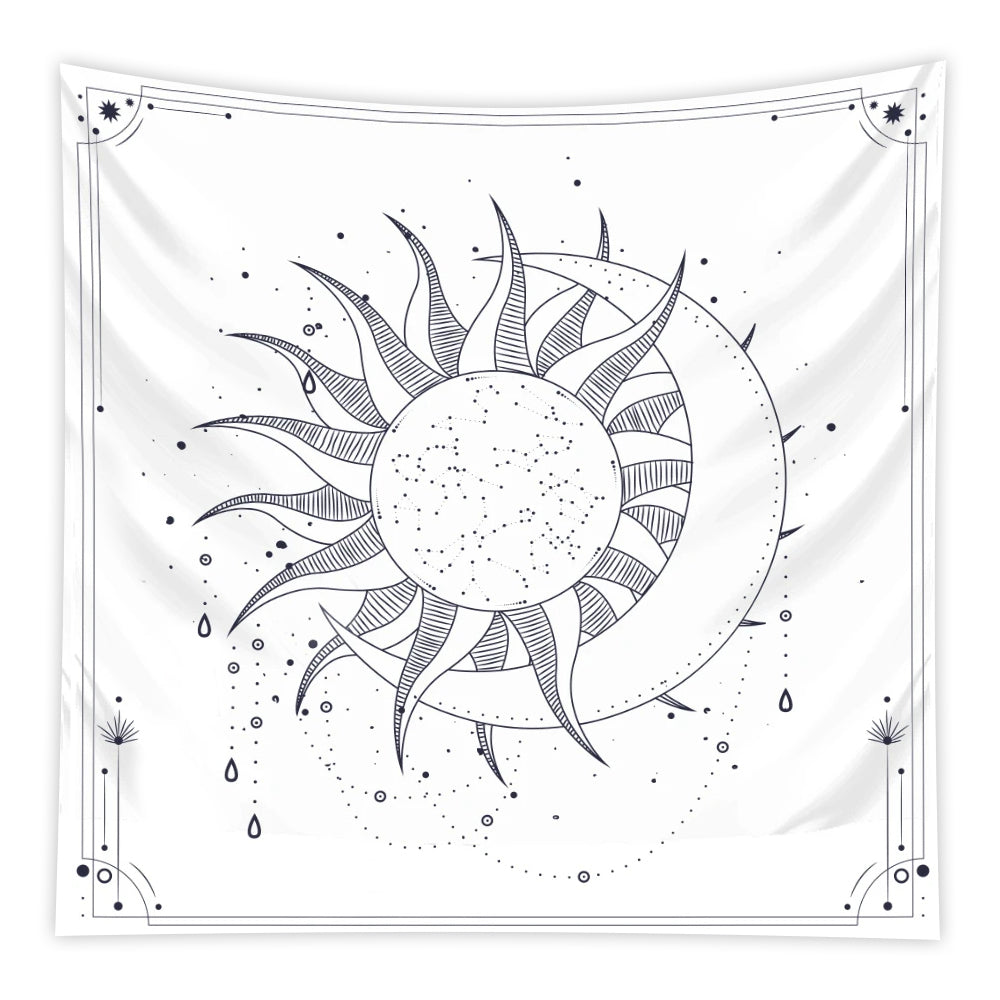 Tapestries Tapestry White Sun And Moon Dance 150X130cm Psychedelic Scene Art Hippie Bohemian Decorative Sheet