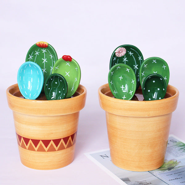 Measuring Cups, Jugs & Spoons Ceramic Novelty Cactus Pot Measuring Spoons Cups Kitchen Tools