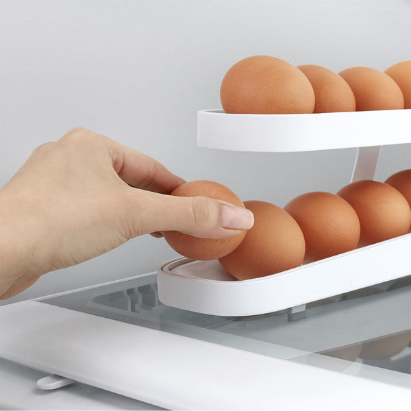 Automatic Scrolling Egg Rack Holder Storage Box Basket Container Organizer Rolldown Refrigerator Dispenser For Kitchen Gadgets