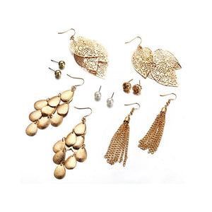 Earrings 6Pcs Artificial Pearl With Hollow Leaves And Woven