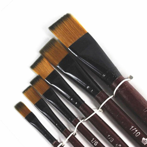6Pcs Brown Nylon Hair Wooden Handle Different Size Watercolor Acrylic Oil Paint Brush Set For Drawing Painting Art Supplies