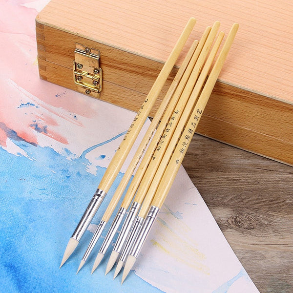 Artists Brushes 6Pcs Pointed Sheep Gouache Paint Brush Set Hook Line Acrylic Watercolor Painting